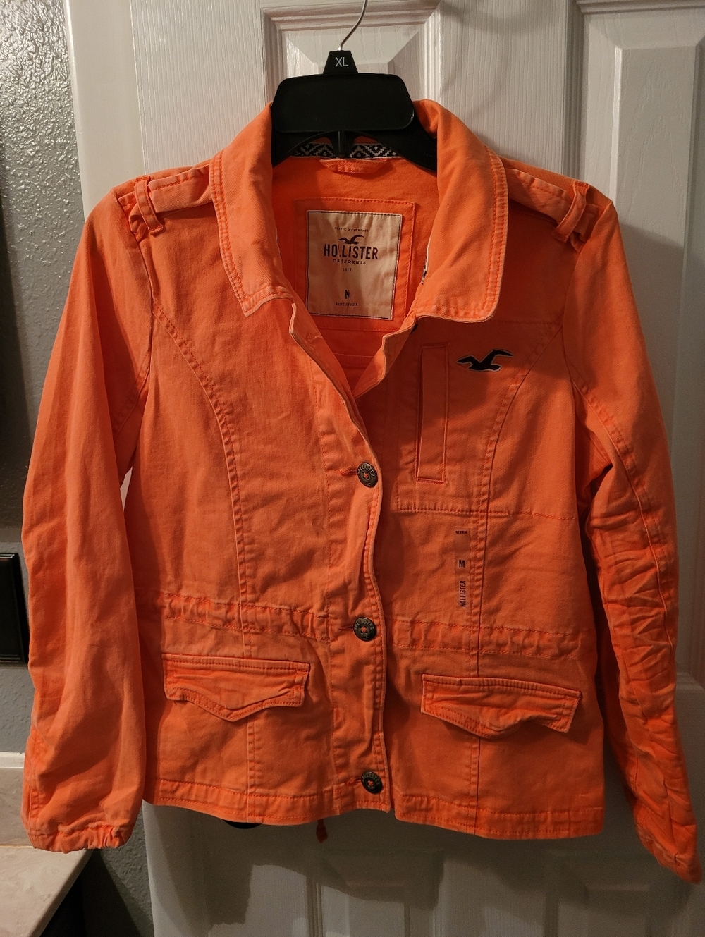 Hollister Women's Twill Neon Orange Button Up Jacket